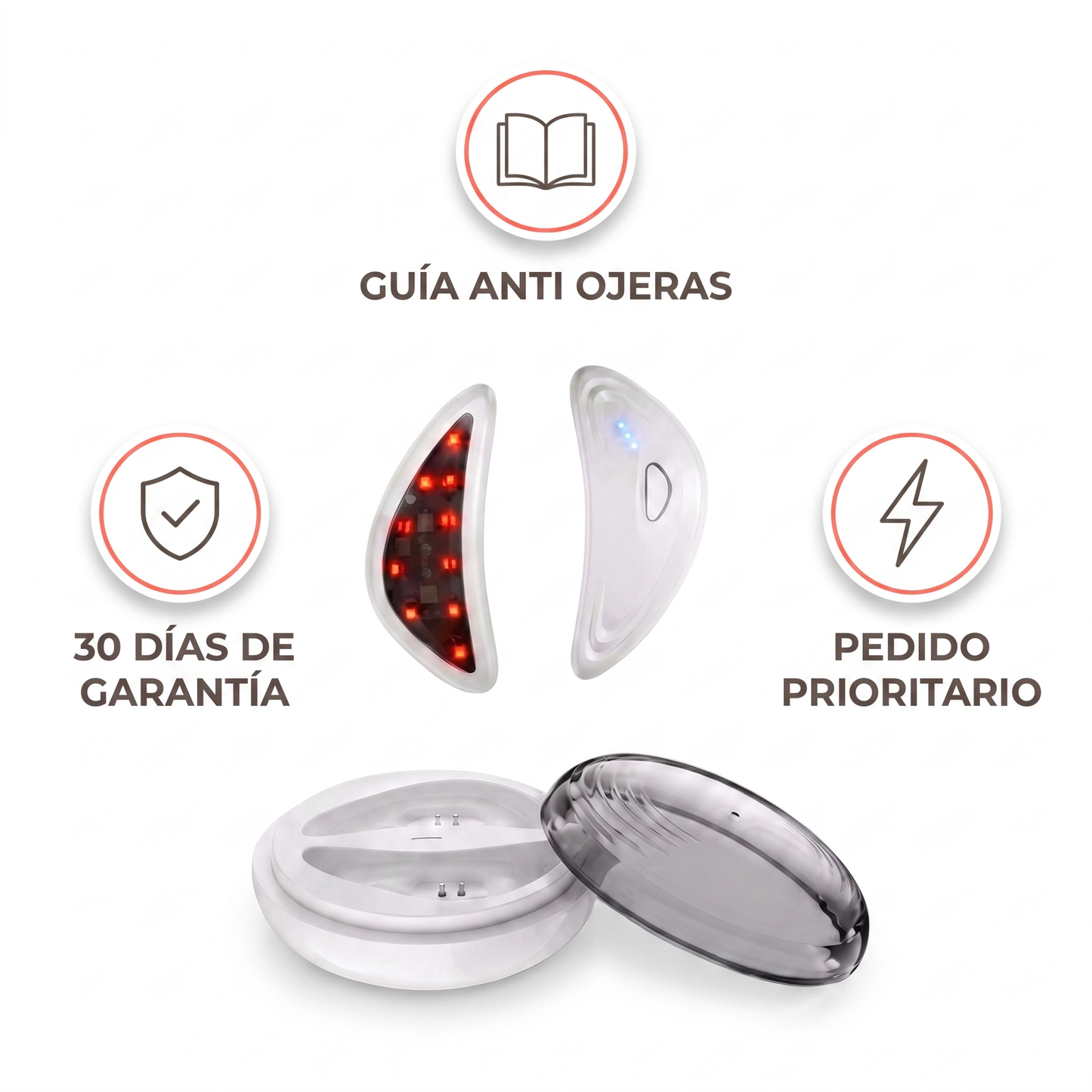 Los parches con la guia anti ojeras de regalo, 30 dias de garantia y pedido prioritario