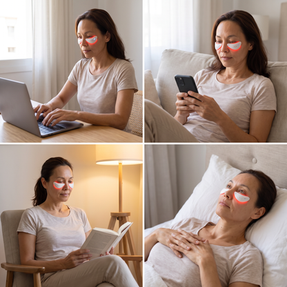 Cuatro momentos de uso: trabajando, con el movil, leyendo y descansando