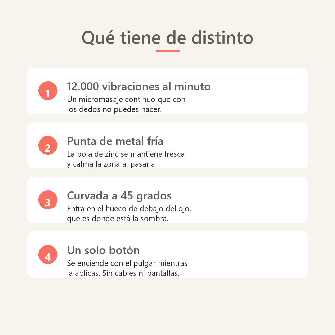 Caracteristicas: 12.000 vibraciones por minuto, punta fria de metal y un solo boton