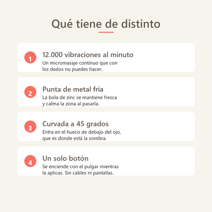 Caracteristicas: 12.000 vibraciones por minuto, punta fria de metal y un solo boton