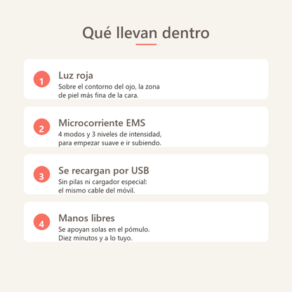 Caracteristicas: luz roja, microcorriente EMS, carga USB y manos libres
