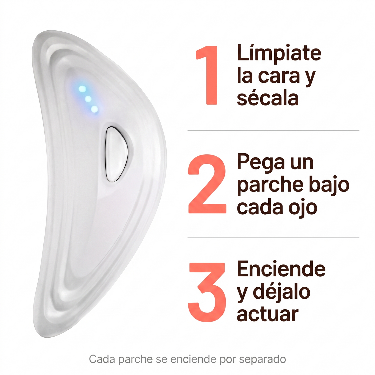 Los tres pasos de uso: limpiar, pegar y encender