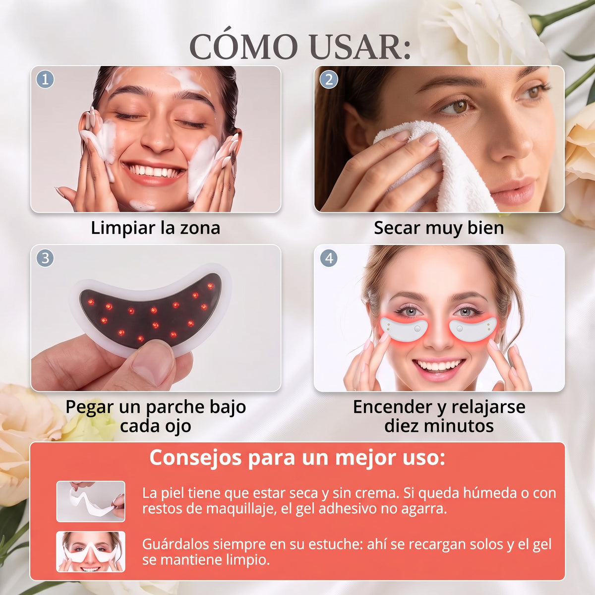 Parches de luz roja para bolsas en los ojos y ojeras