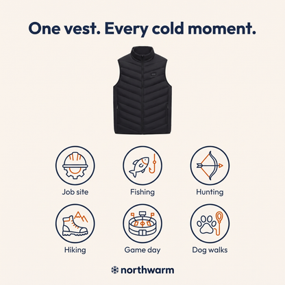 One vest for every cold moment: job site, fishing, hunting, hiking, game day, dog walks