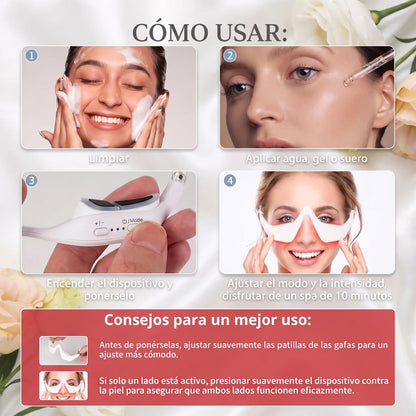 Gafas de luz roja para bolsas en los ojos y ojeras